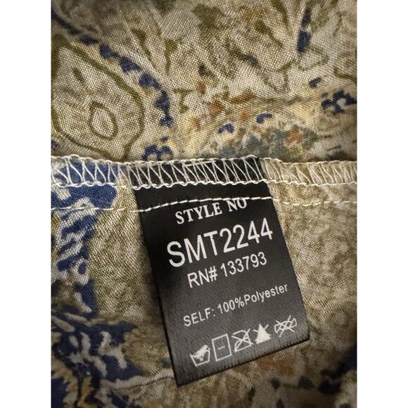 POL Lace Detail Frill Floral V-Neck Mock Neck Sleeveless Top Large Boho Flower - Picture 10 of 13